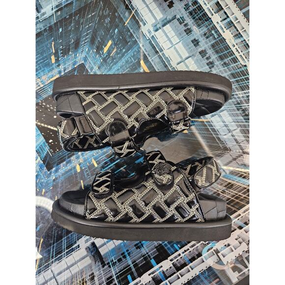 KURT GEIGER London Orson Quilted Leather Slingback Sandals Black/White Size 7.5 - Picture 6 of 11